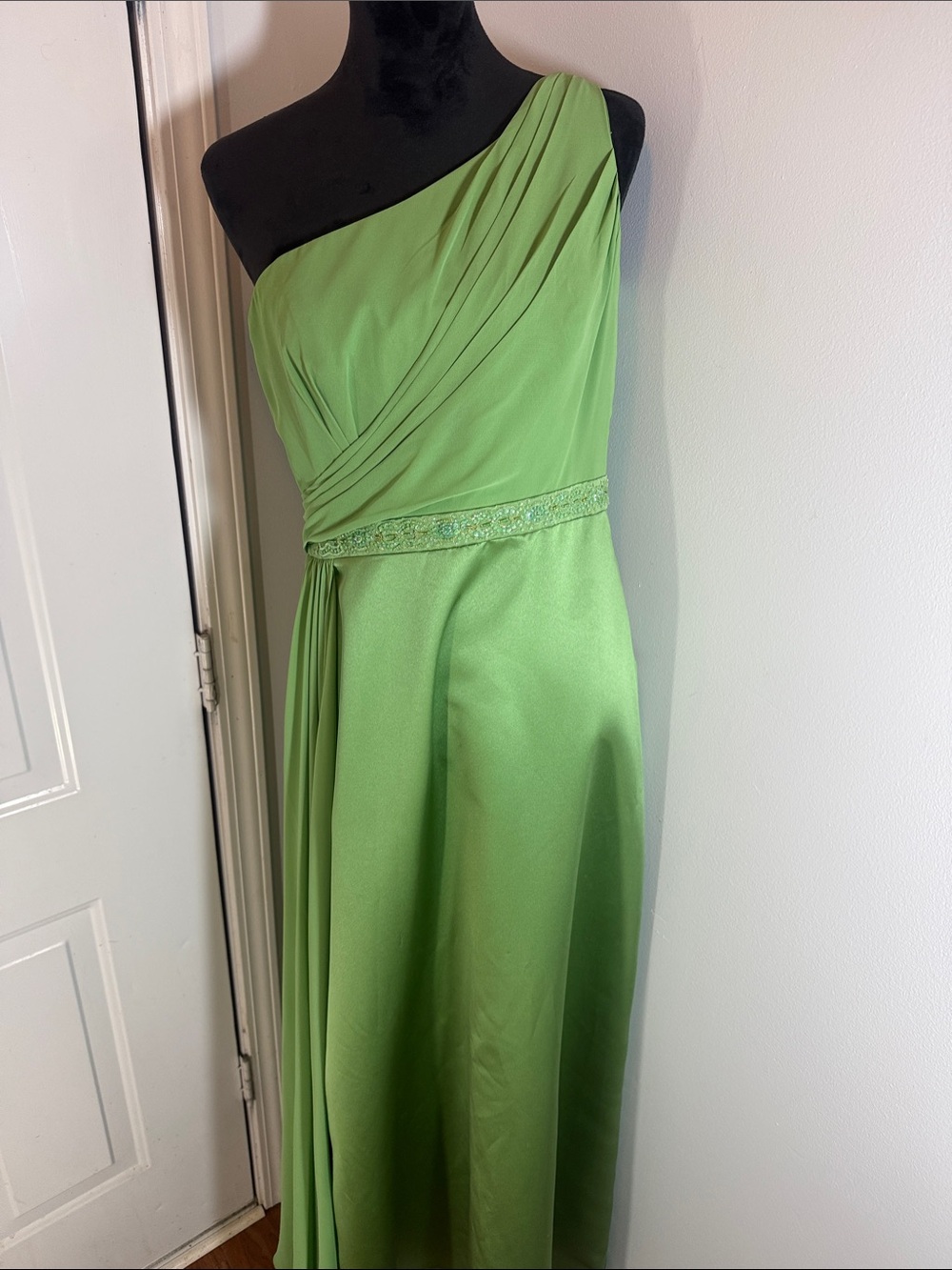 One-Shoulder Lime Green Evening Gown